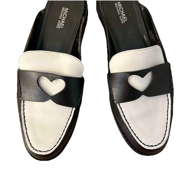 Michael Kors Annette Leather Mules TwoTone Black & White Heart EUC 7M Boho Fairy - Picture 2 of 8